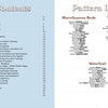 Image of the table of contents and pattern list from "50 Bird Woodcarving Patterns" by Schiffer Publishing, Ltd., showcasing woodcarving guides for Miscellaneous Birds, Songbirds, and Waterfowl—perfect for bird woodcarvers and power carving fans.