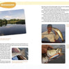 A two-page magazine spread showcases "Kayak Fishing the Northern Gulf Coast" by Schiffer Publishing, Ltd., with info on Mississippi coastal fishing and photos of a calm lake, two anglers with fish, and a close-up of a fish biting a lure.