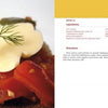 Close-up of toasted bread with sautéed peppers, sour cream, and dill. On the right is a Satara recipe from *Serbian Cooking* by Schiffer Publishing, Ltd., printed on a white and orange page.