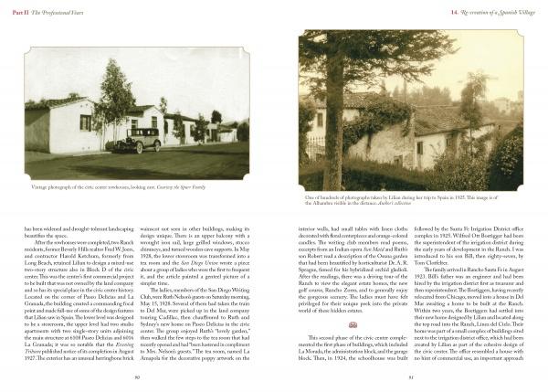 A page from "The Life and Times of Lilian J. Rice, Master Architect" by Schiffer Publishing, Ltd. shows a car parked in front of a house designed by the famed Rancho Santa Fe architect.