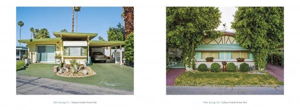 A collage of a house with diverse architectural styles, inspired by Palm Springs trailer park homes, from "Small Dreams" by Schiffer Publishing, Ltd.