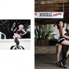 Left: Channeling classic pinup style, a woman in black lingerie and boots poses on a white vintage truck. Right: A woman in black lingerie and heels stands over a tied man by a rustic "Mineral Panning" building. From *Kittens and Kulture* by Schiffer Publishing, Ltd.