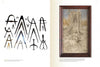 On the left page of "Cathedrals Built by the Masons" by Schiffer Publishing, Ltd., various calipers and compasses are illustrated; the right page shows a framed grayscale artwork of a seated figure amid Gothic architectural ruins.