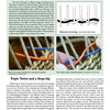 A magazine page features "Weaving on Gourds" by Schiffer Publishing, Ltd., illustrating the twining weaving technique with diagrams, close-up photos of hands weaving colored materials on gourds, and detailed step-by-step instructions.