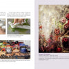 A spread from Schiffer Publishing, Ltd.’s “How to Create Encaustic Art” shows paintbrush cleaning instructions with photos and a bright palette, plus a page with a vibrant hot-wax rose painting and text explaining the encaustic art technique.