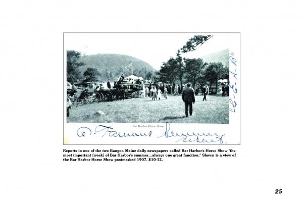 Greetings from Bar Harbor by Schiffer Publishing, Ltd. features a vintage 1907 photo of the Bar Harbor Horse Show, with people, carriages, and horses outdoors near Maine’s mountains and trees—now Acadia National Park. Perfect for postcard collectors.