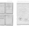 Two grayscale pages from Schiffer Publishing, Ltd.’s "French Units in the Waffen-SS" show WWII German documents: the left page has handwritten booklets; the right displays a typed certificate with a Nazi eagle seal, likely linked to French SS Charlemagne Division.