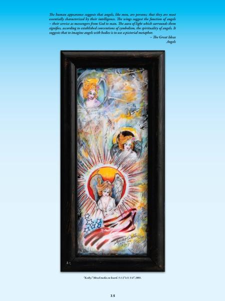 Spider Webb's Angels by Schiffer Publishing, Ltd. features three haloed angels in a vibrant sky with tattoo-inspired art. The bottom angel spreads wings over a heart and American flag, topped by an angel quote on a light blue background.