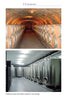 Top: Designing Wine Cellars by Schiffer Publishing, Ltd. features wooden barrels in classic stone cellars, while the bottom showcases modern wine storage with stainless steel tanks in a well-lit facility.