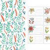 The "Floral Doodling Handbook" by Schiffer Publishing, Ltd. features watercolor art of green leaves and orange-blue flowers, plus eight note cards with hand-drawn blooms and ruled lines for journaling or doodling.