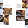 The Schiffer Publishing, Ltd. "Blacksmithing Techniques" guide features numbered, step-by-step photos of hands using tools to sharpen or shape metal in a vise on a blue workbench, showcasing traditional blacksmith methods.