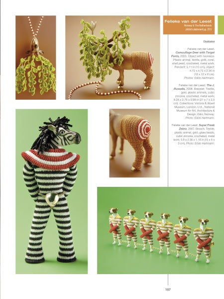 Humor in Craft" by Schiffer Publishing, Ltd. displays witty contemporary crafts: a beaded giraffe with a leafy mane, whimsical zebra figures (including a zebra humanoid), and playful zebra legs on simple backgrounds.