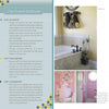 Design on the Fly by Schiffer Publishing, Ltd. offers bathroom makeover tips with images of a beige bath with a tub and towel rack, and a pink bath with shelves. Text boxes highlight quick tasks for 1–2 hours or a weekend.