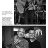 Top: Woman playing acoustic guitar on stage, shown from shoulders down. Bottom: Two smiling men with glasses, posing indoors—capturing the spirit of the Los Angeles music scene featured in Ghosts and Ballyhoo by Schiffer Publishing, Ltd.