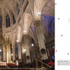 The interior of a grand cathedral adorned for Christmas evokes New York's winter charm. On the right, white space with “WONDER” in gold script and a star. ’Tis the Season New York by Schiffer Publishing, Ltd.