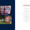 The left shows people, including one in uniform, presenting a colorful patriotic "Quilts of Valor" quilt; the right displays a red and black table of contents. Quilts of Valor by Schiffer Publishing, Ltd.