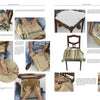 Schiffer Publishing, Ltd.’s "Upholstery" offers a step-by-step photo guide to reupholstering a dining chair, demonstrating traditional techniques like adding padding, securing burlap, and attaching striped fabric with clear image instructions.