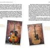 A book spread from "Paul Yandell, Second to the Best" (Schiffer Publishing, Ltd.) features text about guitars and two photos: a hollow-body electric guitar on the left and an acoustic guitar on the right, both on textured backgrounds.