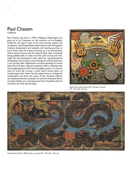 A page from Newbrow by Schiffer Publishing, Ltd. features two vivid Paul Chatem paintings in pop surrealism—one with gears and fish, the other showing a coiled serpent embellished with gears and eyes.
