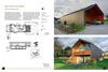 The "Auto-tecture" spread by Schiffer Publishing, Ltd. features architectural plans and photos of a modern house with a sloped roof, innovative parking design, unique driveway, wood facade, large windows, and a grassy yard.