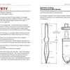 Two pages from the Schiffer Publishing, Ltd. Guide to Knife & Ax Throwing: the left page covers safety tips, while the right defines parts of a throwing knife with labeled diagrams detailing the knife’s dimensions and components.