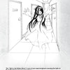 Black-and-white illustration of a ghostly girl with long hair and a flowing dress, arms outstretched, floating in a dorm hallway with door 303, evoking the legends from "Haunted Hoosier Halls: Indiana University" by Schiffer Publishing, Ltd.