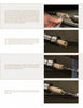 Schiffer Publishing, Ltd.’s "Turning Modified Slimline Pens" provides step-by-step woodworking instructions with close-up images of woodturning and drilling a pen blank, clearly showing hands and tool use on a beige background.