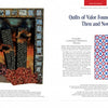 A spread from "Quilts of Valor" by Schiffer Publishing, Ltd. shows an art quilt depicting a dark city skyline with fiery hues on the left, and patriotic military quilts with red, white, and blue patchwork on the right.