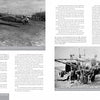 A black-and-white magazine spread from "German Eagles in Spanish Skies" (Schiffer Publishing, Ltd.) features a parked Legion Condor Bf 109 and destroyed vehicles, illustrating Spanish Civil War scenes in narrative columns.