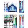 A collage of six numbered photos from "Painted Ladies: Balusters & Columns" by Schiffer Publishing, Ltd. showcases Victorian details—arched windows, decorative wood trim, balusters, columns, and ornate railings on Oak Bluffs cottages.