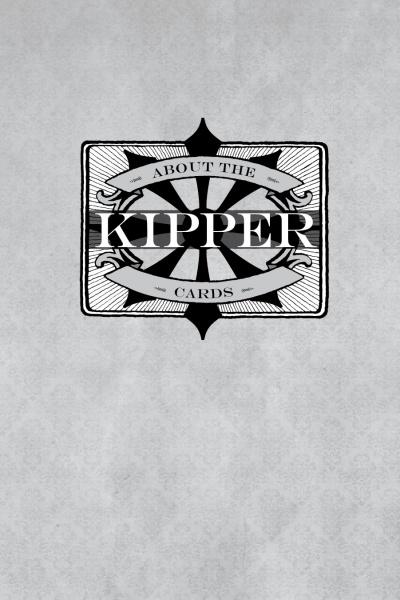 A grayscale image displays a central decorative emblem with "The Art of Kipper Reading" in ornate banners, reflecting German divination traditions, set against a textured gray background. Brand: Schiffer Publishing, Ltd.