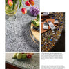 A collage from "The Countertop Book" by Schiffer Publishing, Ltd. displays unique countertops: grey pebble patterns, colorful recycled glass with paint tools, and speckled green glass—showcasing distinctive material options.
