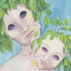 Watercolor art from Guardian Tarot by Schiffer Publishing, Ltd. depicts two faceless figures with leafy hair as tree guardians on a blue background, “Empress” at top right; both have soft pink skin and gentle smiles.