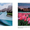 Left: Abstract metal sculpture with the Oregon State Capitol and cherry blossoms. Right: Pink tulip field in Willamette Valley, Oregon, sunset sky and Mount St. Helens. Schiffer Publishing, Ltd.—Willamette Valley, Oregon.