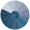 The Tarot Wheel by Schiffer Publishing, Ltd. is a circular chart with concentric rings and labeled sections for easy Tarot reading. Suits, numbers, and major arcana surround a glowing blue center, with one segment highlighted in light blue.