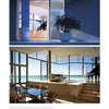 Two images from Schiffer Publishing, Ltd.'s "Contemporary Southern Homes": the first displays a bright entryway with glass doors and a potted plant; the second showcases a spacious living area with ocean views, dining table, and grand piano.