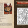 A two-page spread from "Medieval Cooking in Today's Kitchen" by Schiffer Publishing, Ltd.: left page shows a Welsh Cakes recipe with a color photo of golden-brown cakes and blueberries, right page features a medieval-style black-and-white illustration.
