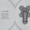 Two illustrated pages from "Falnama" by Schiffer Publishing, Ltd. feature poems titled 39 PARADISE and 40 CEDARWOOD, each framed by intricate circular and abstract designs inspired by Islamic manuscript traditions.
