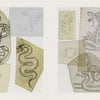 Classic Tattoo Stencils 2 by Schiffer Publishing, Ltd. features snake and rose tattoo sketches on tracing paper with overlapping designs, showing various snake poses and floral motifs in bold black ink inspired by mid-20th-century stencil art.