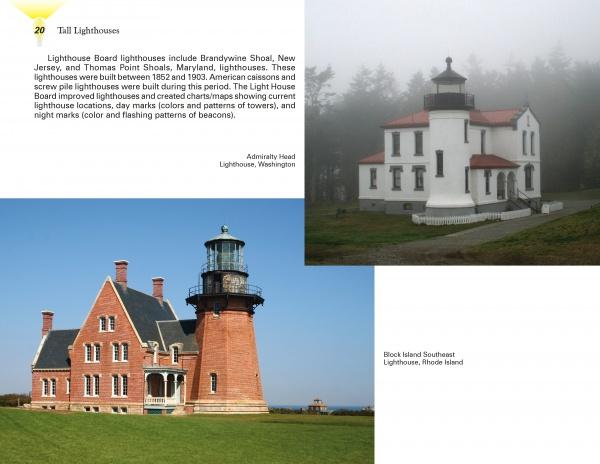 Explore iconic American lighthouses with "Keep Your Glow On" by Schiffer Publishing, Ltd.—from a white beacon in fog to a brick lighthouse by a grassy field, this guide showcases these landmarks through vivid visuals.
