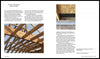 Two-page magazine spread for "Designing for Disaster" by Schiffer Publishing, Ltd.: Left page shows text about hurricane ties in Moore, OK above an image of a wood frame with metal connectors. Right page has more info and a close-up of a metal tie on a beam.