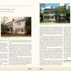 A two-page spread from Antique New England Homes & Barns by Schiffer Publishing, Ltd. features a preface on historic homes, two photos, column text, and captions, with beige backgrounds, red highlights, and restoration themes.