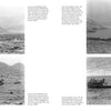 Four black-and-white photos from Schiffer Publishing, Ltd.'s "The GMC DUKW" depict WWII vehicles and boats ferrying soldiers over a calm river bordered by rugged hills, mountains, and sparse riverside vegetation.