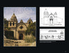 On the left is a photo of a historic stone church with domes and arches; on the right, black-and-white drawings showcase the California Mission Architecture, featured in a Schiffer Publishing, Ltd. release.