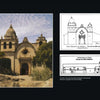 On the left is a photo of a historic stone church with domes and arches; on the right, black-and-white drawings showcase the California Mission Architecture, featured in a Schiffer Publishing, Ltd. release.