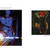 Two images from the Blue Queen series 1975 in Timeless by Schiffer Publishing, Ltd. show a standing person covered in neon outlines, with their head and body highlighted by bright light effects against dark backgrounds.