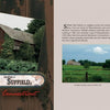 A rustic barn—reminiscent of classic Connecticut River Valley tobacco sheds—stands amid greenery under a cloudy sky, with text about Suffield, Connecticut. From "Tobacco Sheds" by Schiffer Publishing, Ltd.