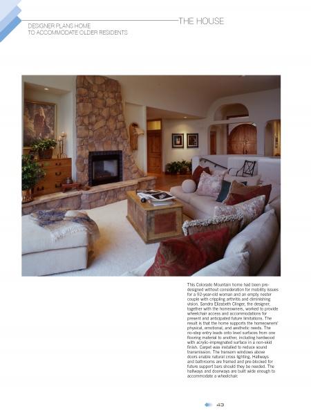 Gracious Living by Schiffer Publishing, Ltd. offers inspiring accessible home design, featuring cozy spaces with fireplaces, sectional sofas, warm lighting, and thoughtful décor for a welcoming, aging-in-place environment.