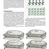 A page from Marge's Custom Slipcovers by Schiffer Publishing, Ltd. features fabric pattern diagrams, fabric selection tips for slipcovers, and four illustrated sofas with labeled cutting lines in a clear instructional layout.