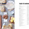 On the right, "The New Bread" by Schiffer Publishing, Ltd. displays its cookbook table of contents. On the left, a variety of gluten-free bread and pastries sits on a textured surface beside a cup of milk and a knife.
